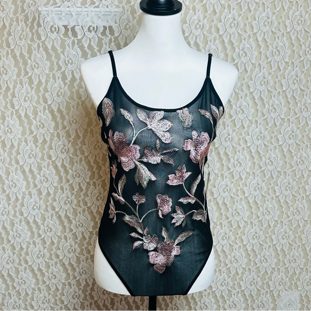 Express Floral Embroidered Sheer Thong Bodysuit. NWT sz. med